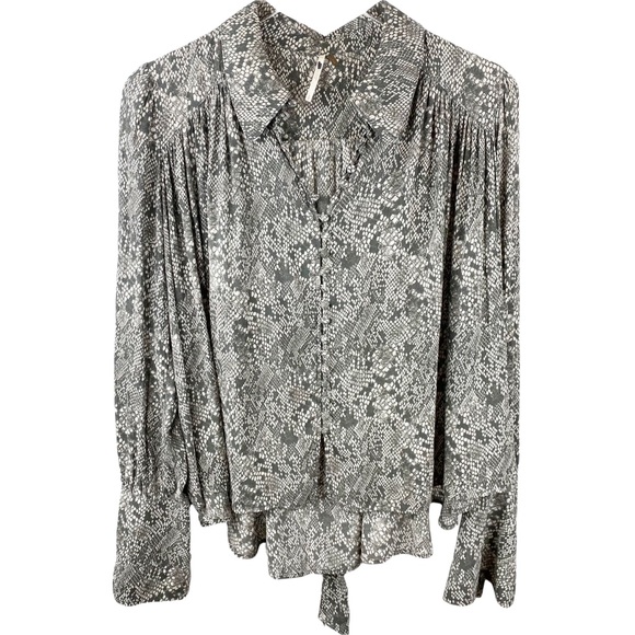 Free People Muse Snakeskin Python Button Front Long Sleeve Top Peasant Small - Picture 5 of 15